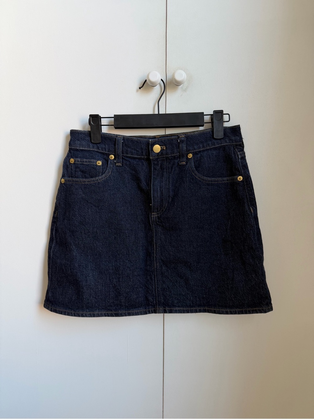 J. Crew Dark Denim Mini Skirt with Gold Hardware